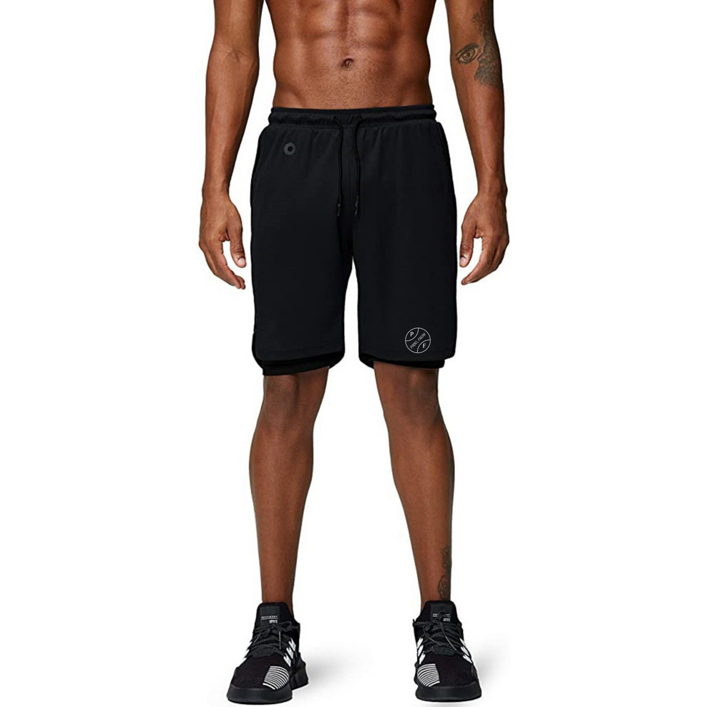 Men's 2-in-1 Athletic Shorts with Pockets, Zips & Hidden Phone Pocket – Black