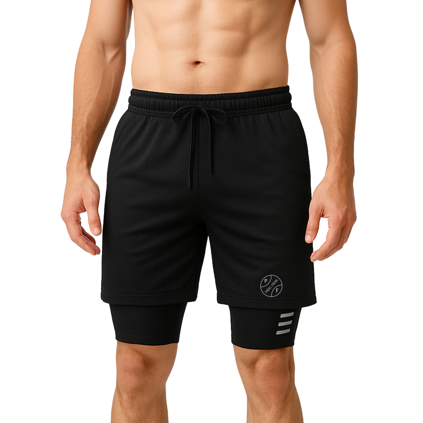 Men’s 2-in-1 Reflective Detailing Pocket Padel Shorts – Black