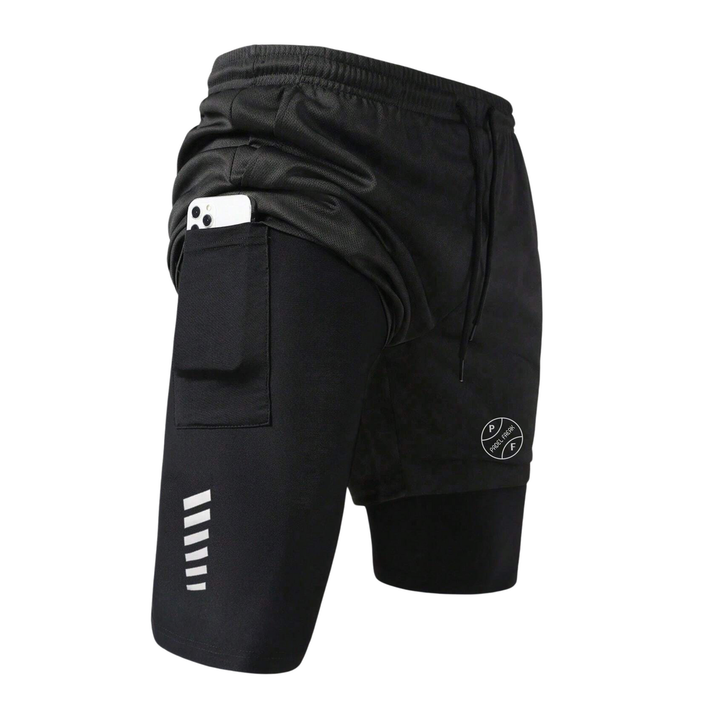 Men’s 2-in-1 Reflective Detailing Pocket Padel Shorts – Black