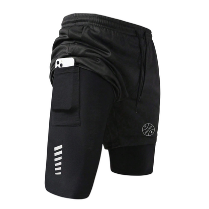 Men’s 2-in-1 Reflective Detailing Pocket Padel Shorts – Black