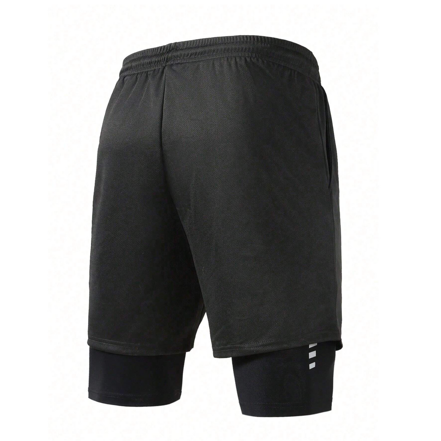 Men’s 2-in-1 Reflective Detailing Pocket Padel Shorts – Black