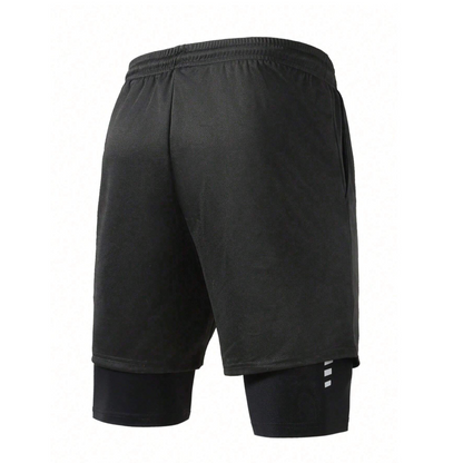 Men’s 2-in-1 Reflective Detailing Pocket Padel Shorts – Black